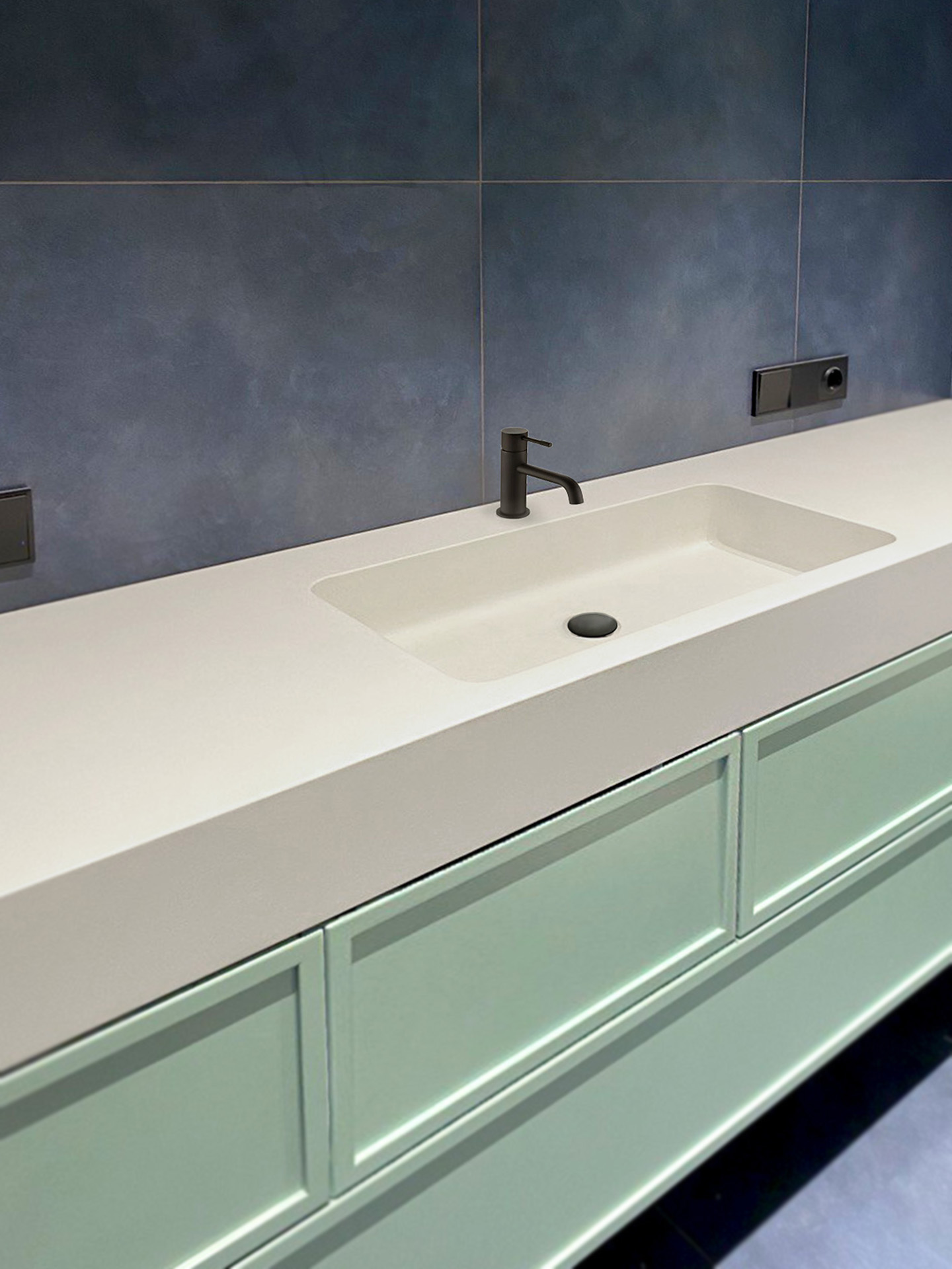 Прямоугольная раковина из бетона. Стойка